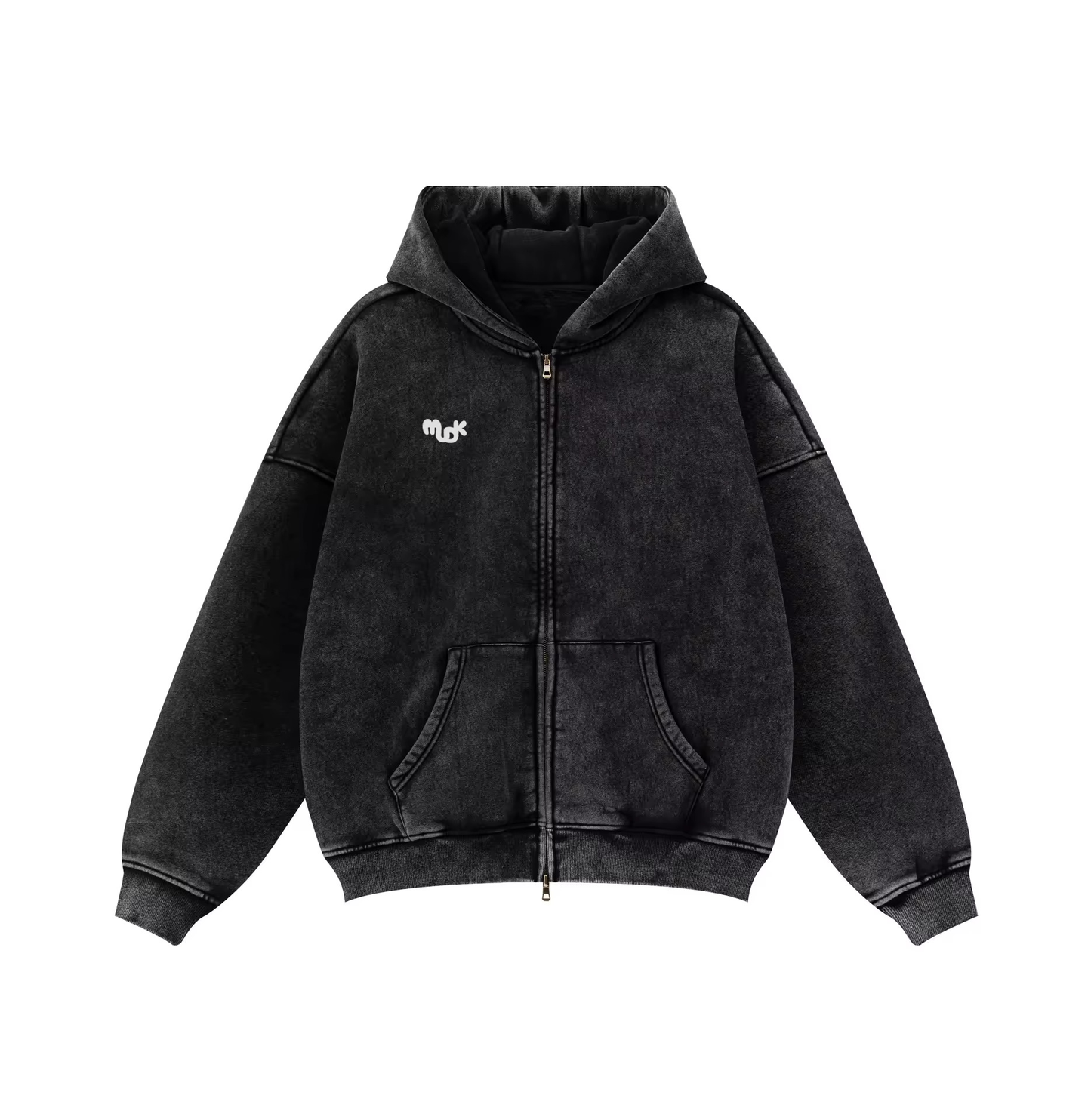 TERRA Worn-out Velvet Zipper Hoodie Black MUDIK - Stand out. Stay true.
