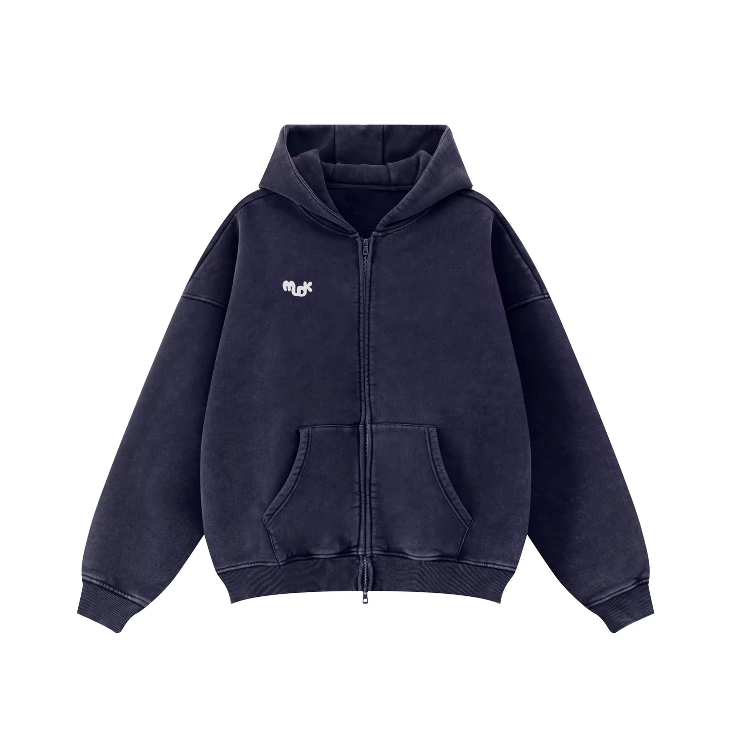 TERRA Worn-out Velvet Zipper Hoodie Navy Blue MUDIK - Stand out. Stay true.