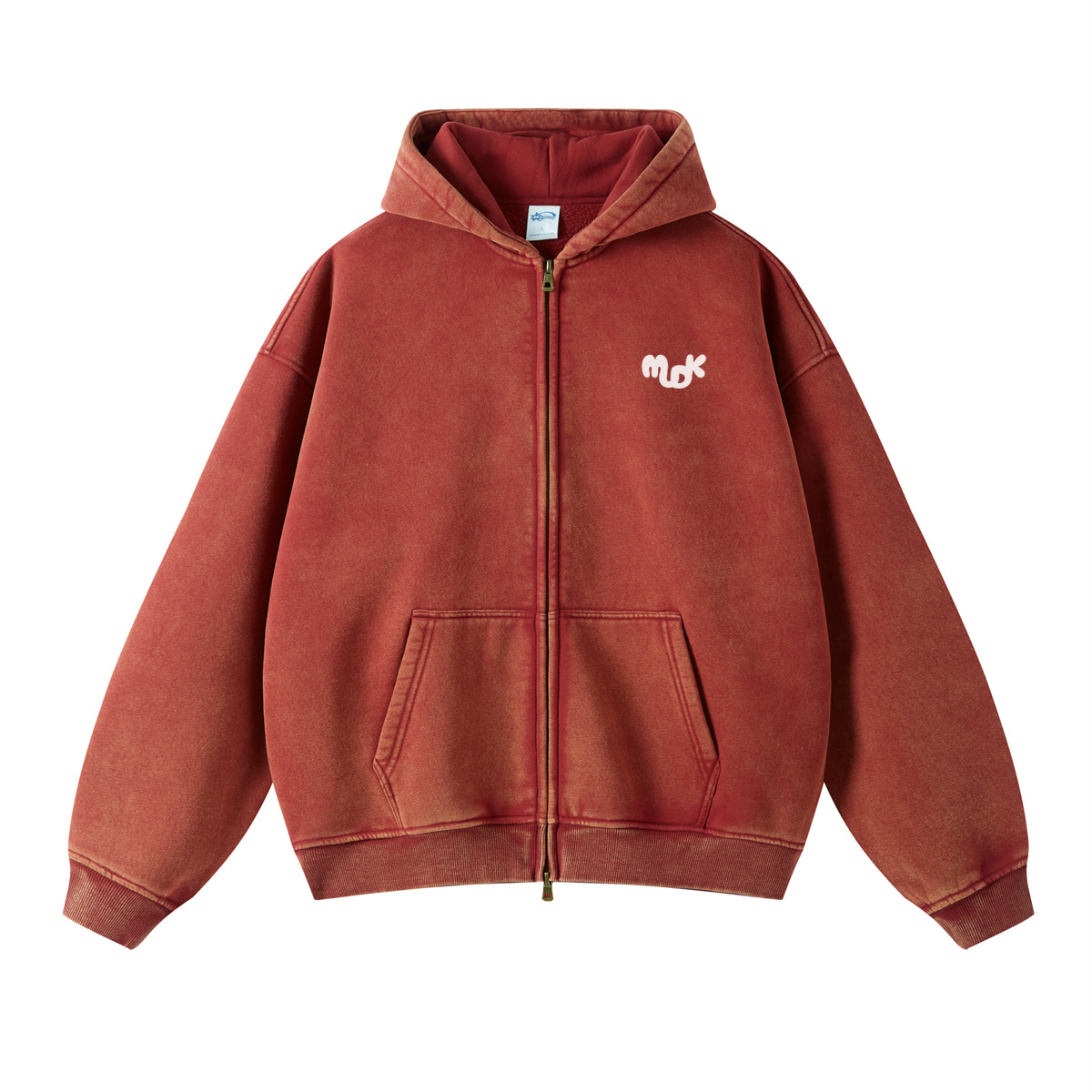 ECLIPSE Distressed Hooded Sweatshirt Coral Red MUDIK - Stand out. Stay true.