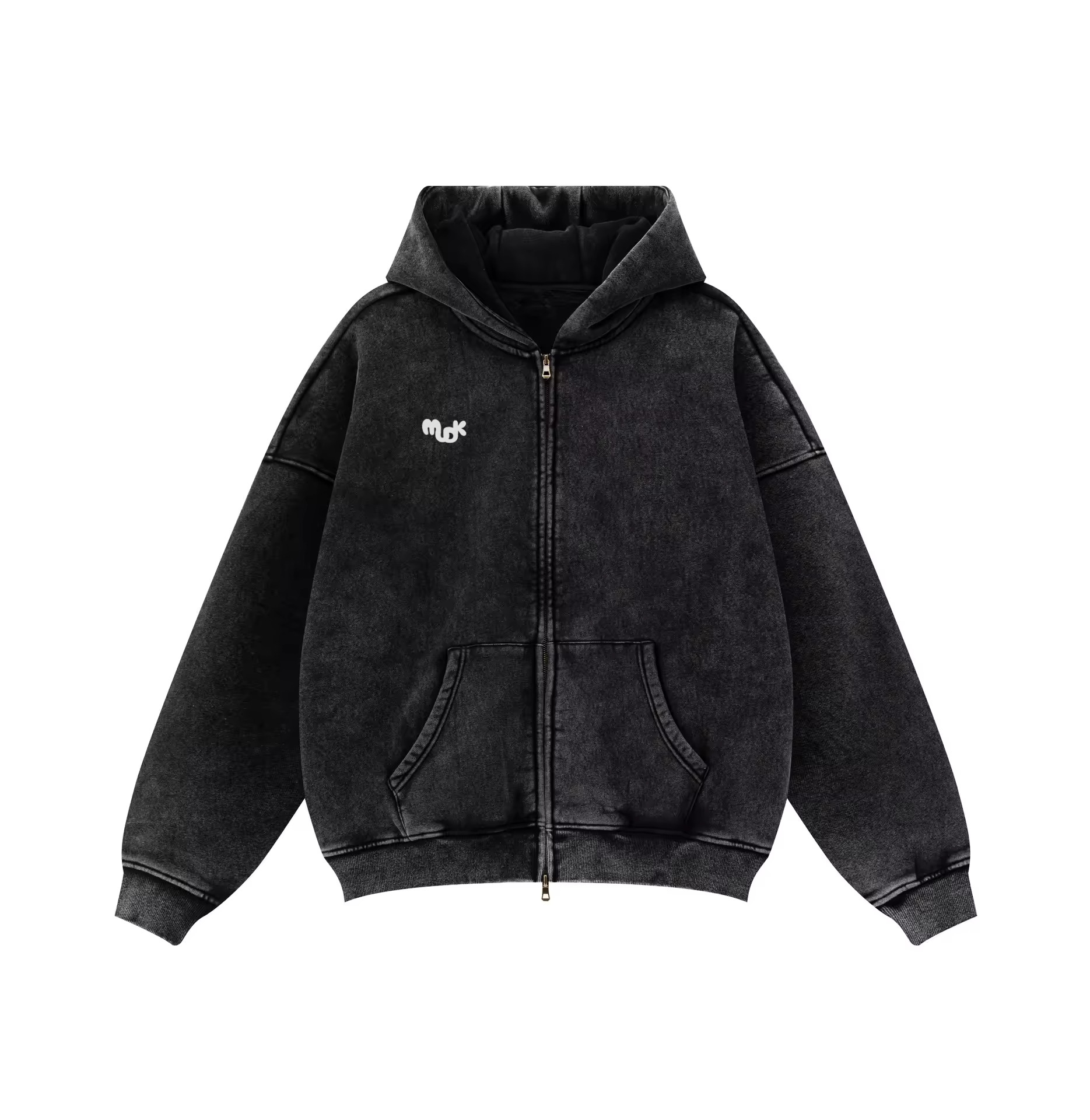 TERRA Worn-out Velvet Zipper Hoodie Black MUDIK - Stand out. Stay true.
