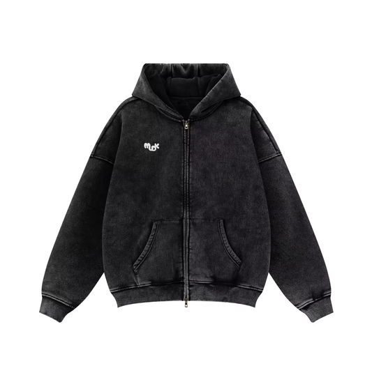 TERRA Worn-out Velvet Zipper Hoodie Black MUDIK - Stand out. Stay true.