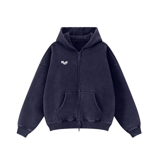 TERRA Worn-out Velvet Zipper Hoodie Navy Blue MUDIK - Stand out. Stay true.
