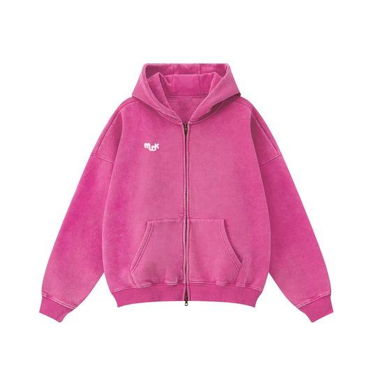 TERRA Worn-out Velvet Zipper Hoodie Rose Pink MUDIK - Stand out. Stay true.